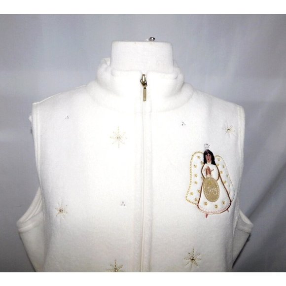 Northern Reflections Off White Christmas Angels Womens L Full Zip Fleece Vest - Picture 5 of 12